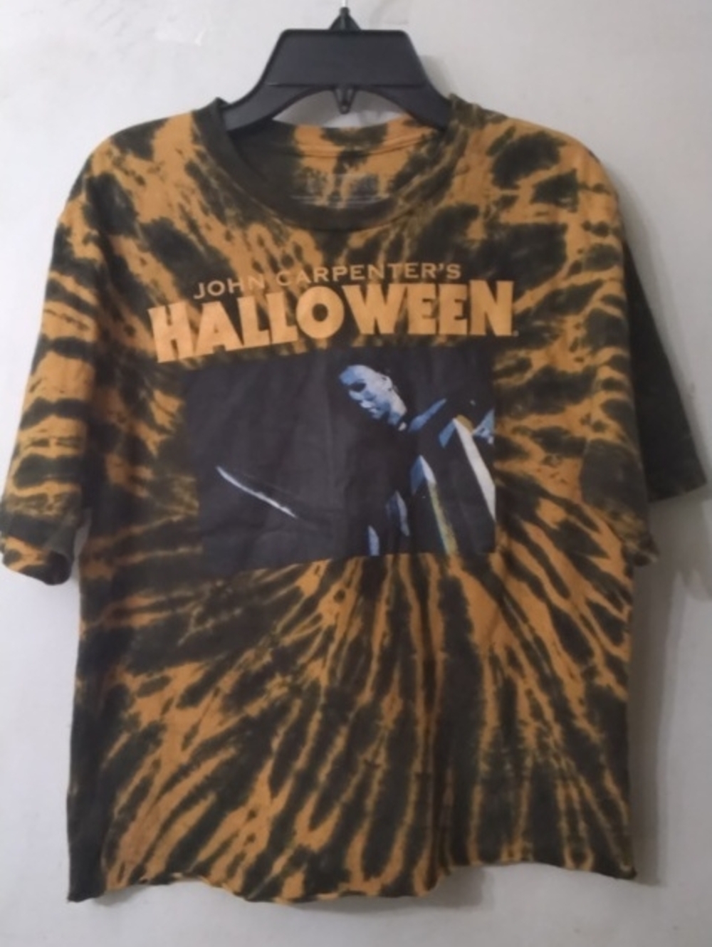Halloween Graphic Tie-Dye T-Shirt Crop Top - Orange & Black Sz Small